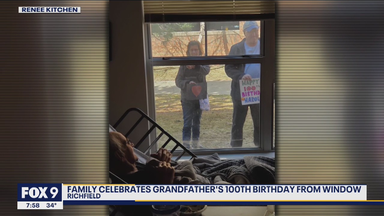 Minnesota family celebrates grandfather's 100th birthday through window