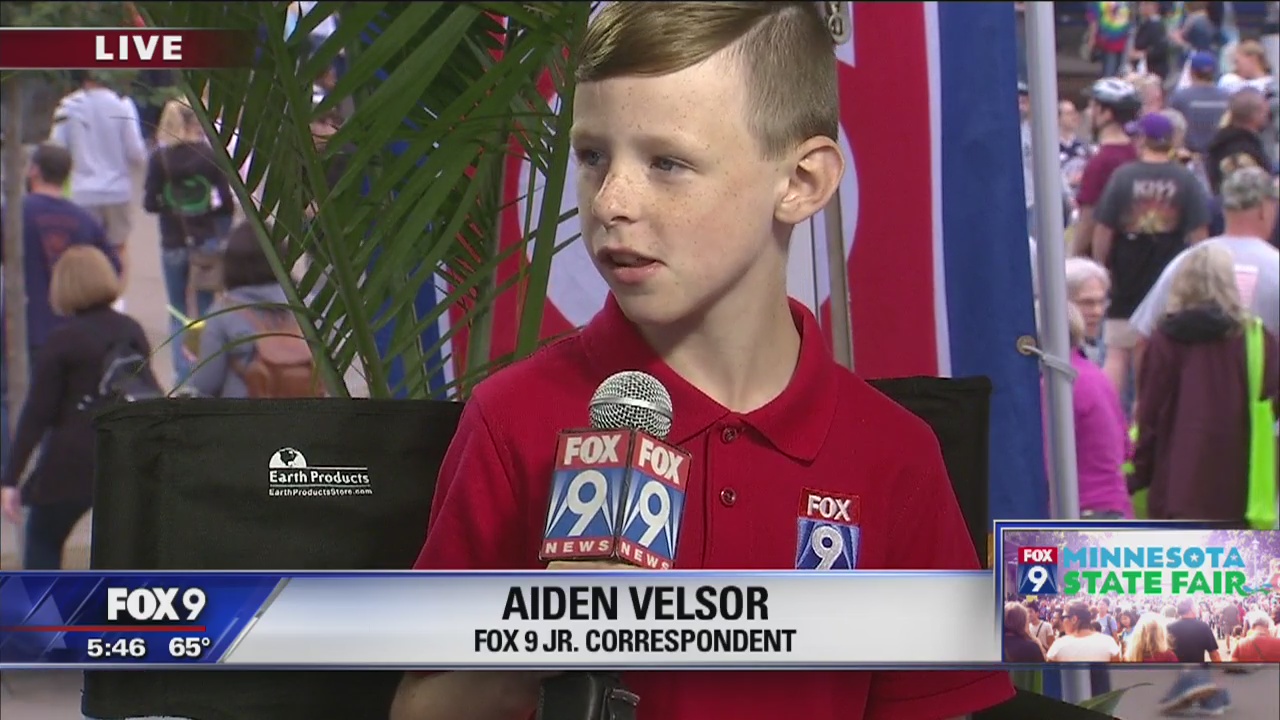 Fox 9 Junior Reporter Aiden Velsor at the Minnesota State Fair