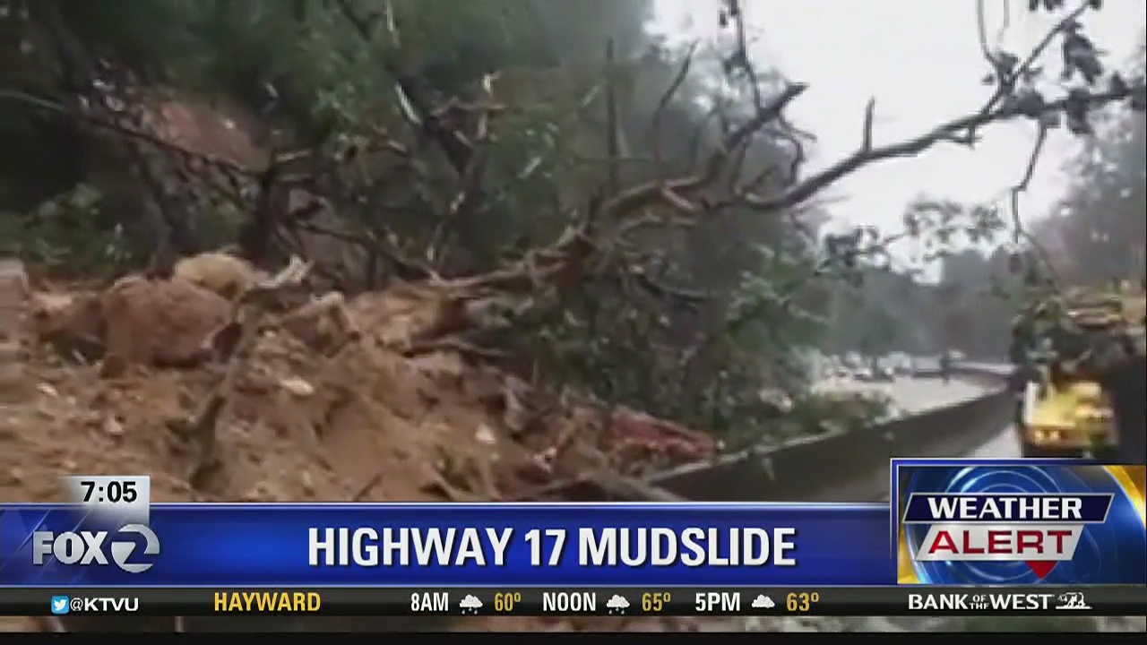 Traffic moving slowly on Hwy 17 as crews continue to clear mudslide