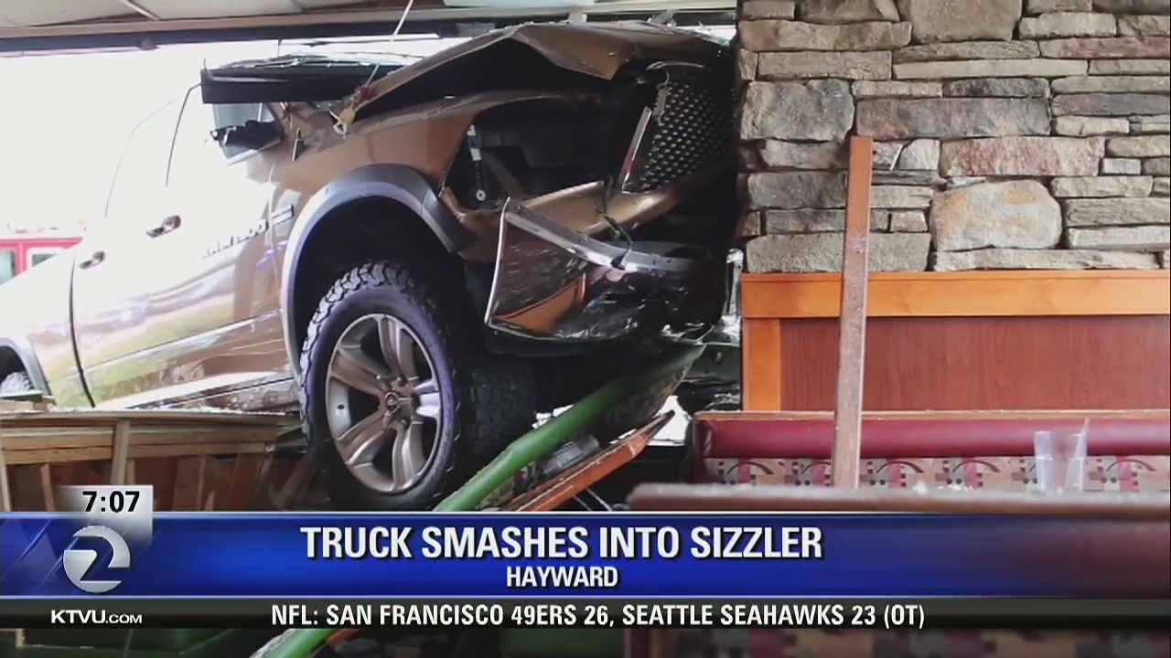 Pickup slams into Hayward Sizzler